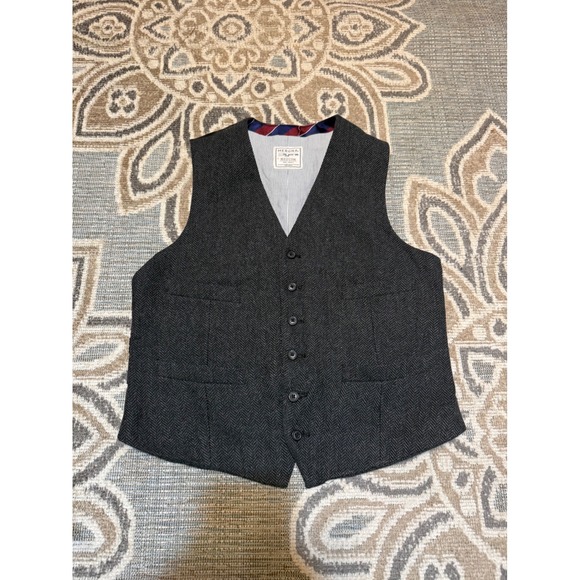 Merona Other - Merona Mens Medium Charcoal Grey Herringbone Wool Blend Suit Vest Waistcoat